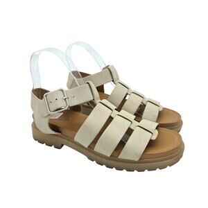 90s Style Soda Fisherman Sandals Size 7 Chunky Heel Buckle Ivory Open Toe